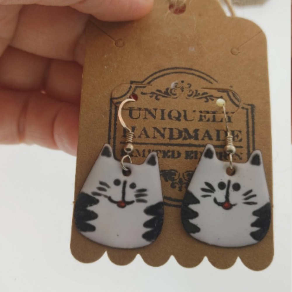 Handmade Enamel Cats Earrings